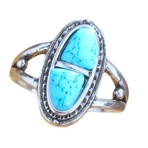 New Natural Blue Turquoise Navajo Genuine Silver Handmade OOAK Ring